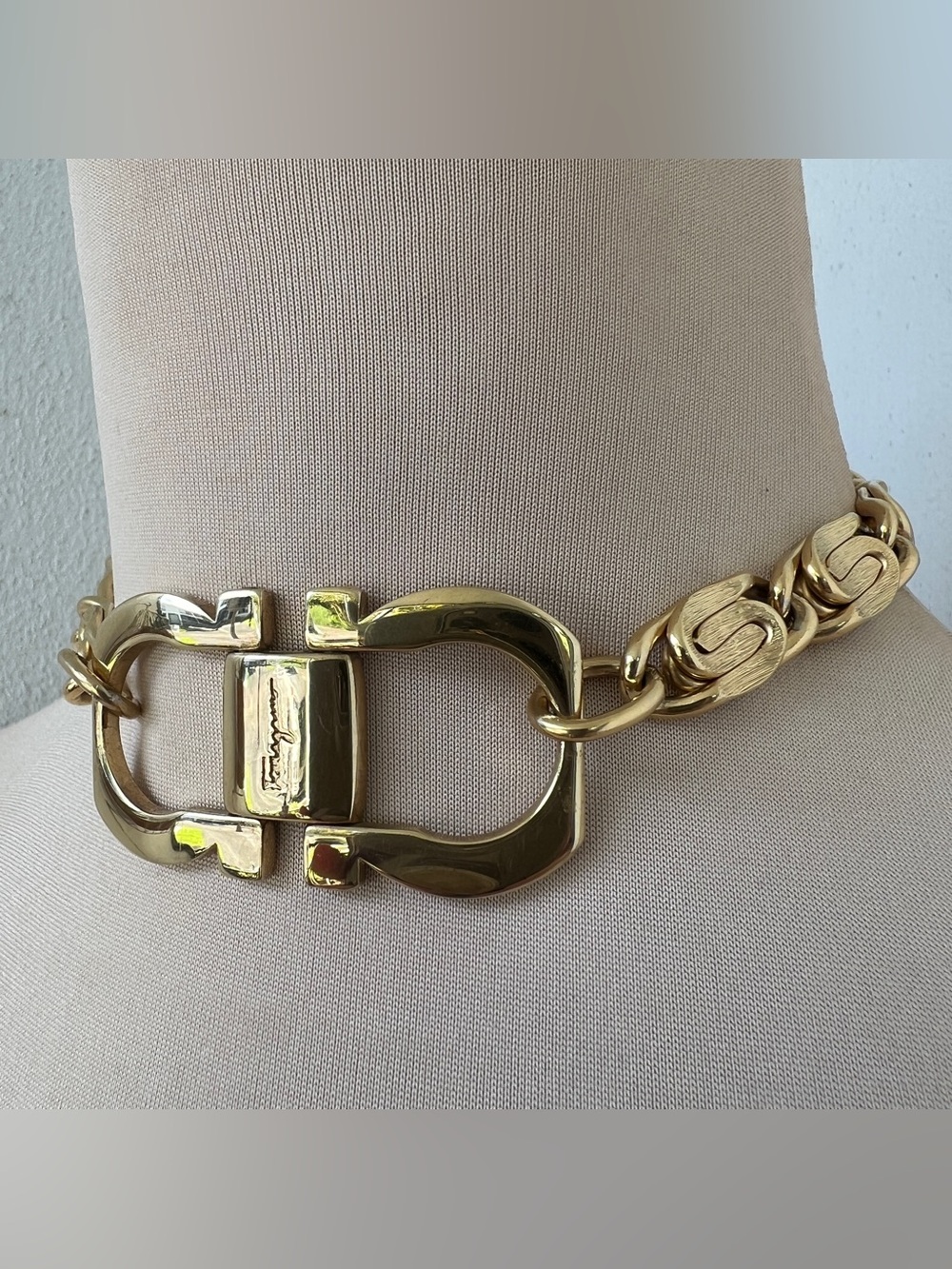 Custom Salvatore Ferragamo Vintage Gold Statement Choker Necklace | 14.5”